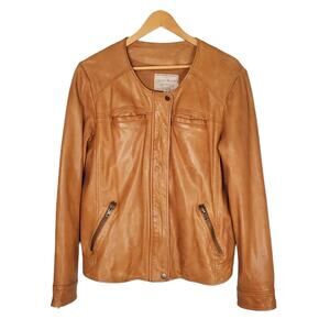 Lucky Brand Collarless Moto Jacket 100% Lamb Leather Camel Tan 7W30614 Size XL